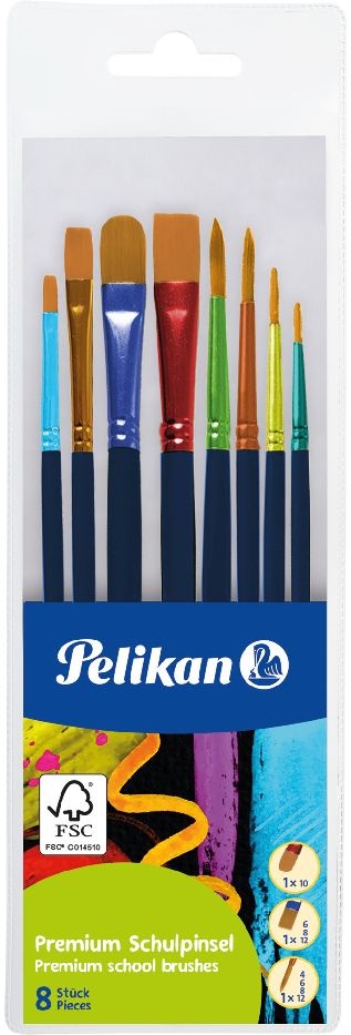 Pelikán Prémium 4-6-8-10-12-es 8db-os  kúpos, lapos  vegyes  ecsetkészlet