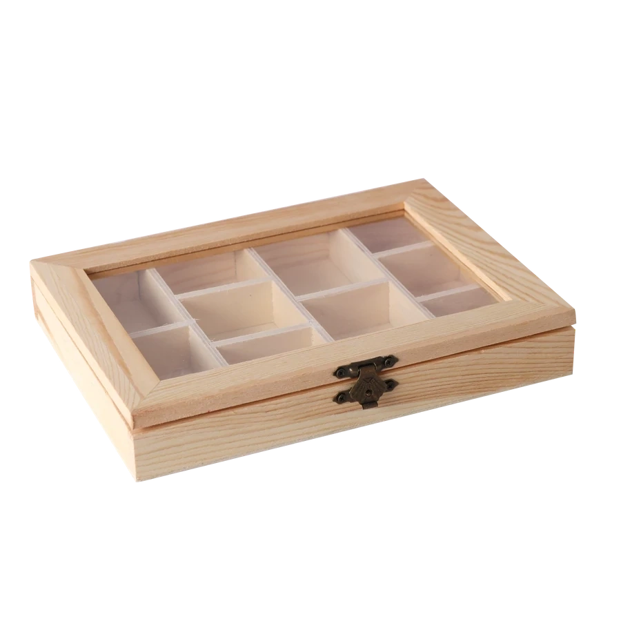 Pentart 20,5x15x3 cm  átlátszó tetős  10 rekeszes doboz