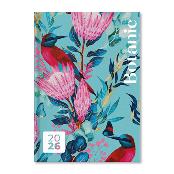 Period Botanic Blue 2026 B6 heti napi beosztású határidőnapló