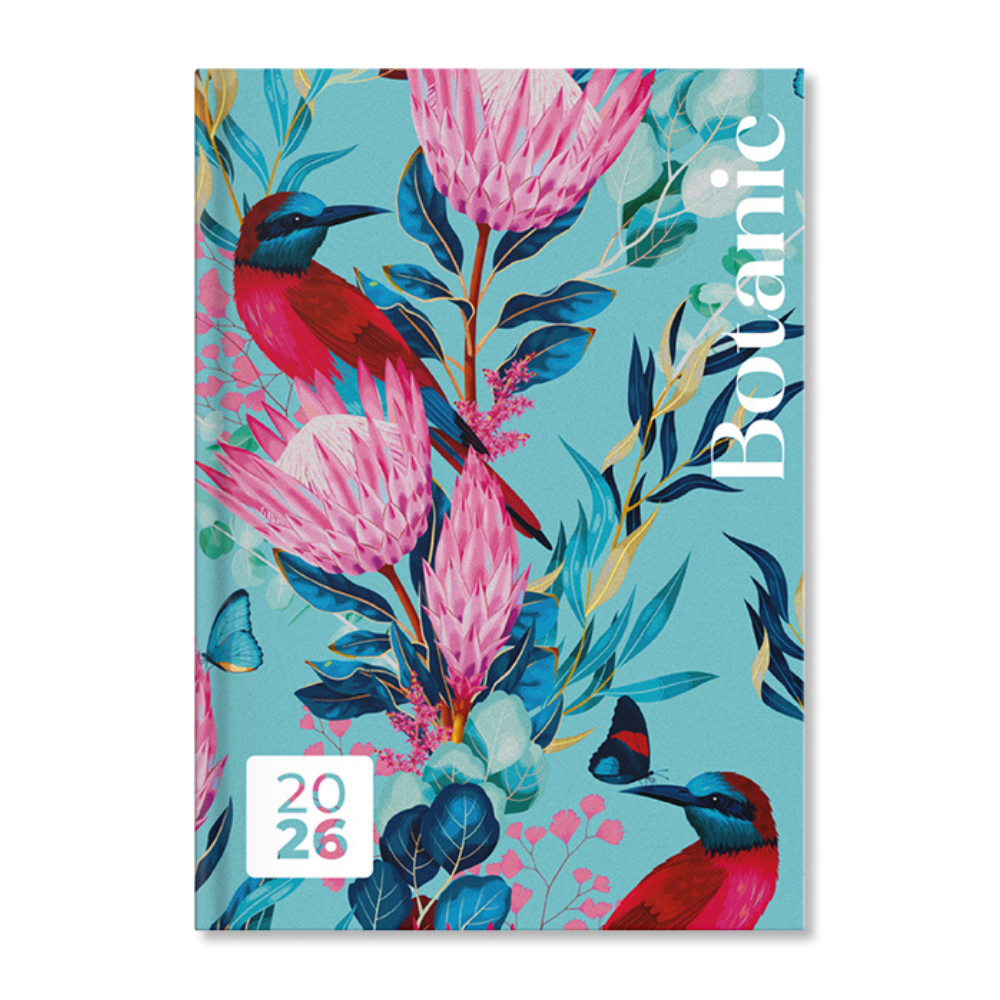 Period Botanic Blue 2026 B6 heti napi beosztású határidőnapló