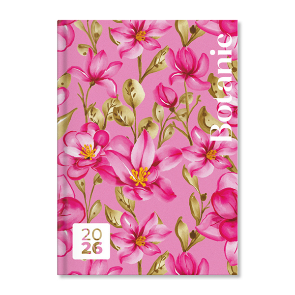 Period Botanic Pink 2026 B6 heti napi beosztású határidőnapló