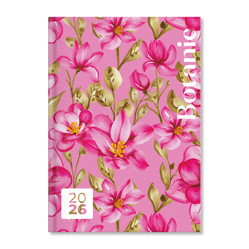 Period Botanic Pink 2026 B6 heti napi beosztású határidőnapló