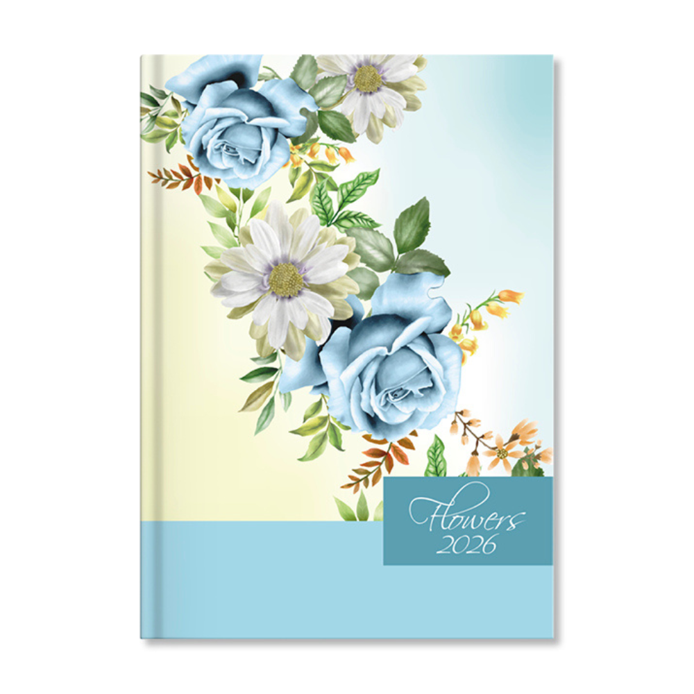 Period Flowers Blue 2026 A5 napi beosztású határidőnapló