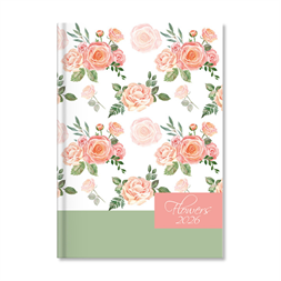 Period Flowers Green 2026 A5 napi beosztású határidőnapló