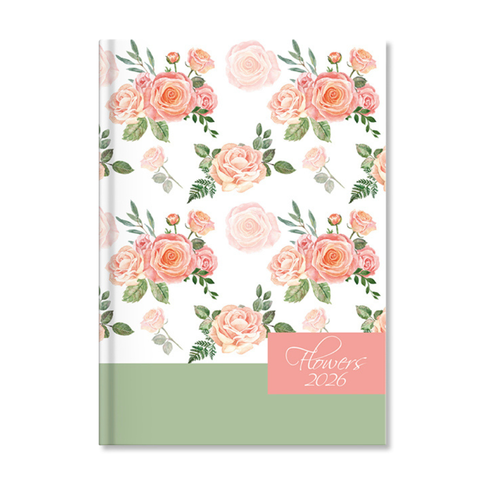 Period Flowers Green 2026 A5 napi beosztású határidőnapló