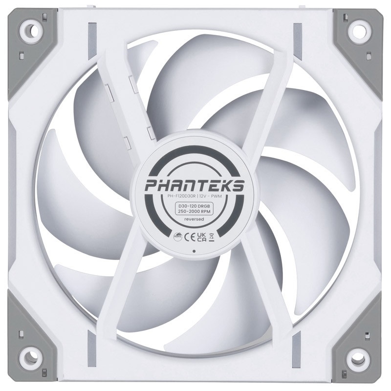 Phanteks D30 reverse Airflow 120mm PWM D-RGB L (fordított légáram) fehér ventilátor