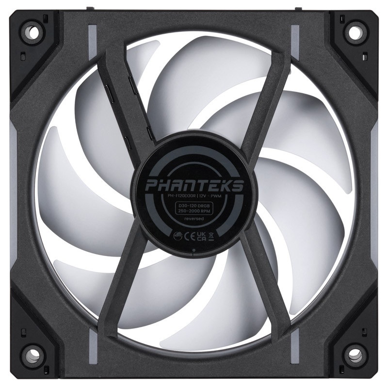 Phanteks D30 reverse Airflow 120mm PWM D-RGB L (fordított légáram) fekete ventilátor