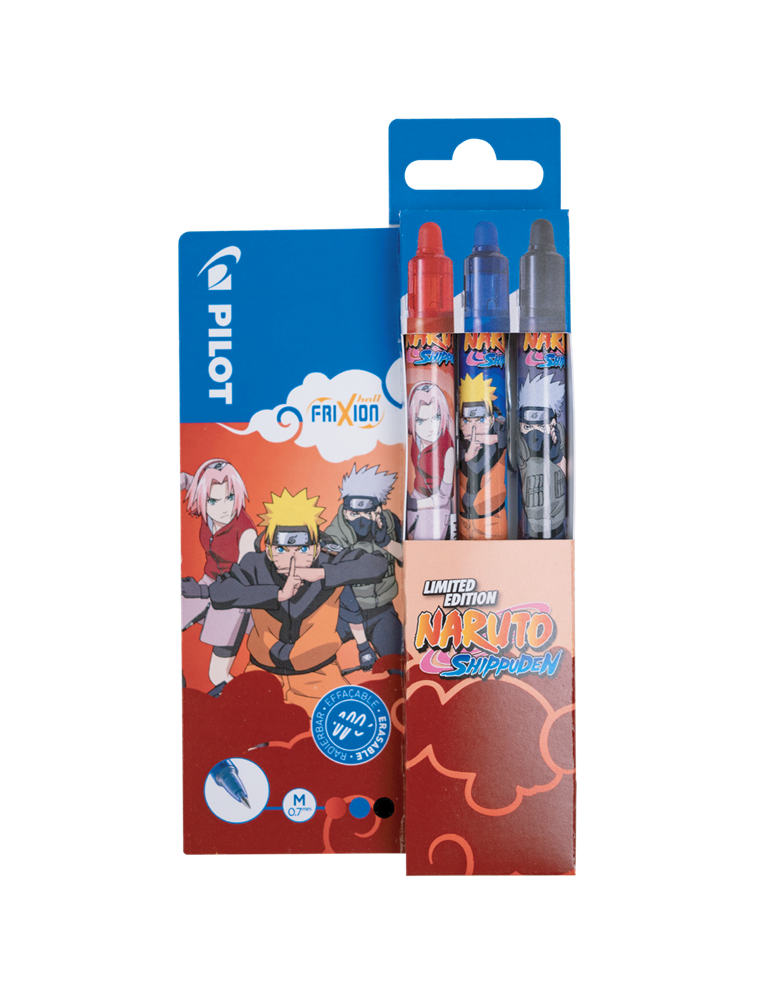 Pilot FriXion Clicker NARUTO SHIPPUDEN Limitált kiadás fekete, kék, piros 3 db-os rollerirón