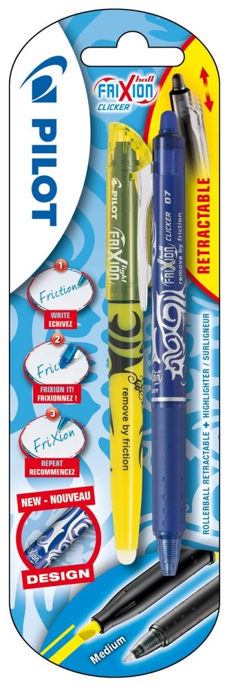 Pilot Frixion Clicker 1+1db-os kék/sárga rollerirón + szövegkiemelő