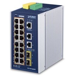 PLANET IGS-20160HPT DIN sínre szerelhető 16x GbE LAN 802.at PoE+ 2x 1G/2.5G SFP L3 menedzselhető ipari PoE switch