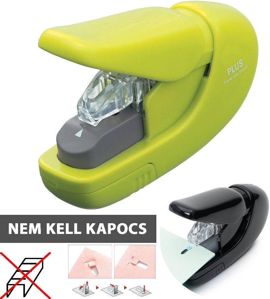 Plus Japan mini kapocsnélküli zöld tűzőgép