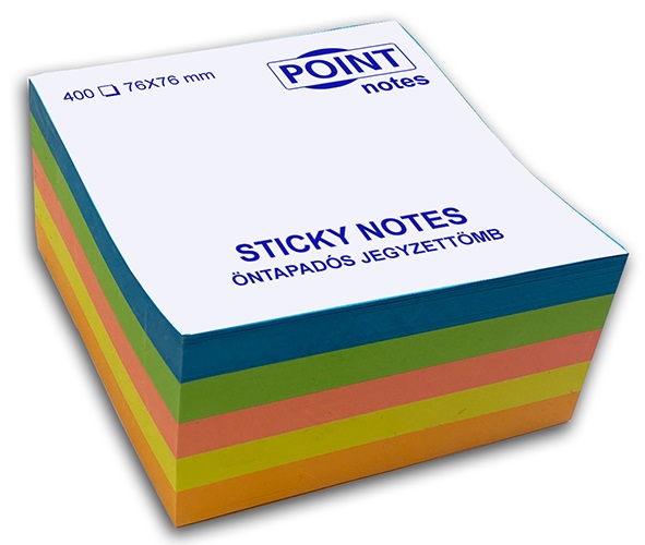 Point Cube 76x76mm 400lapos többféle élénk színű öntapadós jegyzettömb