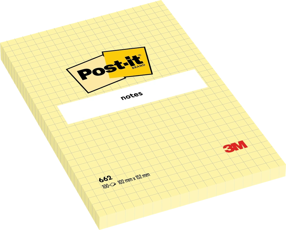 Post-it 102x152mm kockás öntapadós sárga jegyzettömb 100% PEFC, SGSCH-PEFC-COC-110078