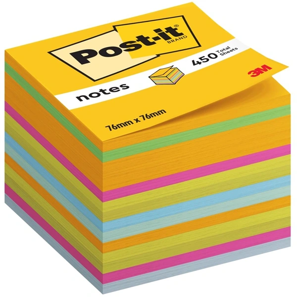 Post-it 76x76mm 450lapos ultra öntapadós szivárványszínű kockatömb 100% PEFC, SGSCH-PEFC-COC-110078