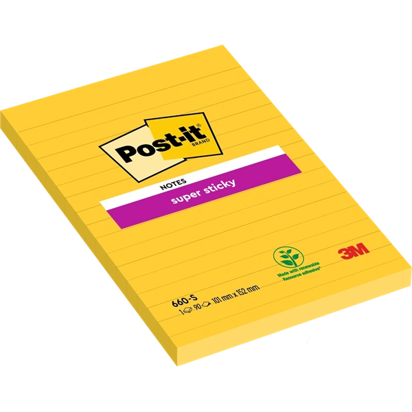 Post-it Super Sticky 102x152mm vonalas 90 lapos nárciszsárga jegyzettömb (Újszerű)