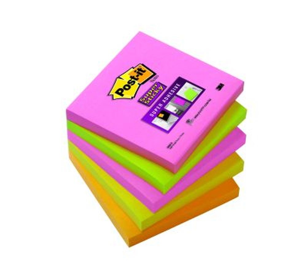 Post-it 654S-N Super Sticky 76x76mm 5x90lap neon jegyzettömb