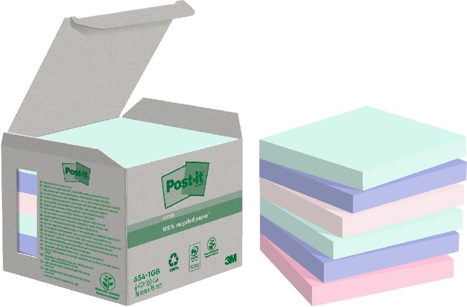 Post-it 76x76mm újrahasznosított 100lapos 6db vegyes jegyzettömb