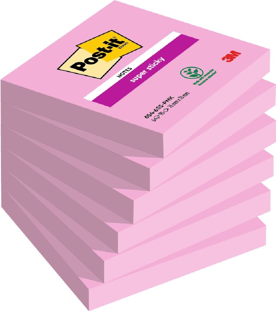 Post-it Super Sticky 654 76x76mm 90lap pink öntapadós jegyzettömb