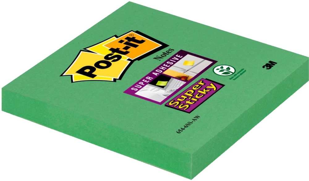 Post-it Super Sticky 654 76x76mm 90lap örökzöld öntapadós jegyzettömb