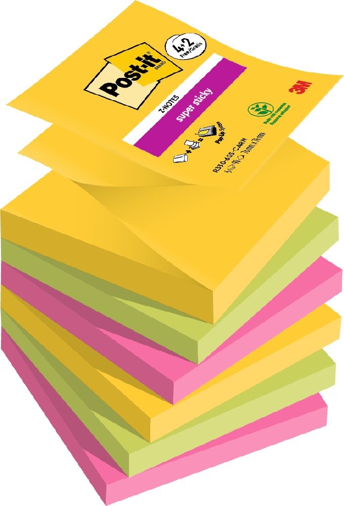 Post-it Super Sticky Carnival 76x76mm  90lapos 4+2db  vegyes Z-jegyzettömb