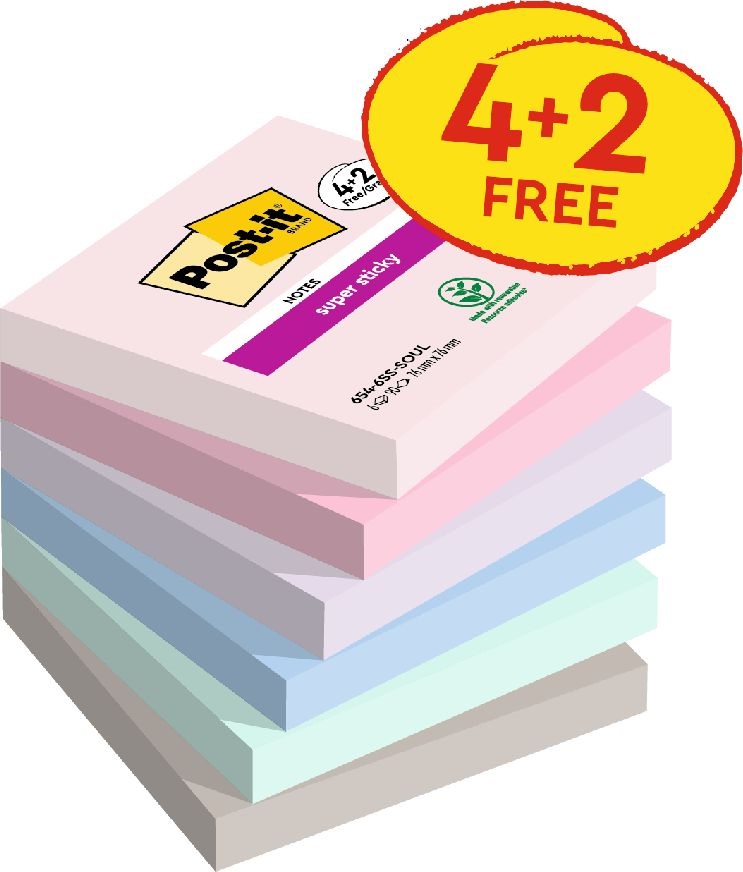 Post-it Super Sticky Soulful 76x76mm  90lapos 4+2db  vegyes jegyzettömb