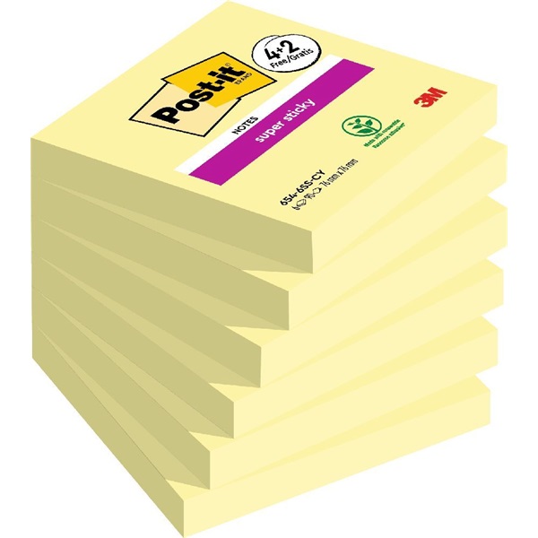 Post-it Super Sticky kanári sárga 76x76mm 90lapos 4+2db jegyzettömb (Újszerű)