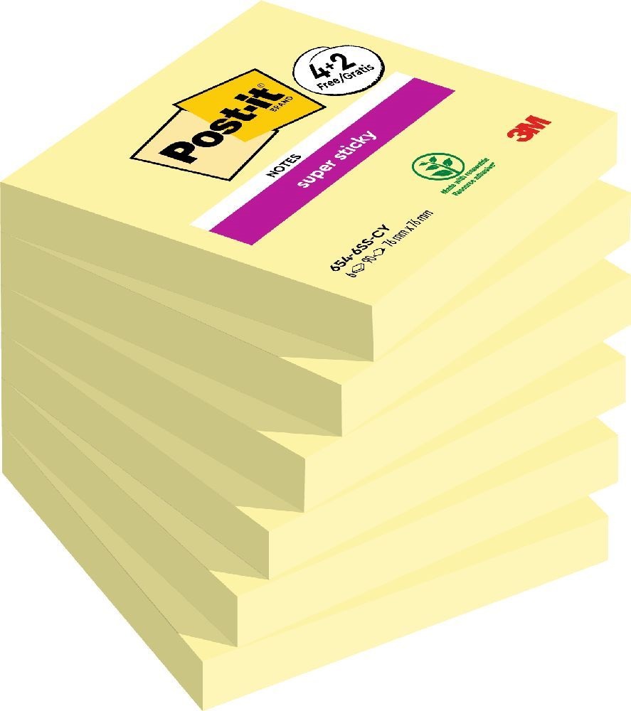 Post-it Super Sticky kanári sárga 76x76mm 90lapos 4+2db jegyzettömb (Újszerű)