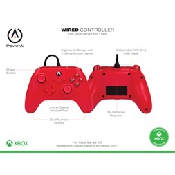 PowerA 1519366-01 Xbox Series X|S/Xbox One vezetékes piros kontroller