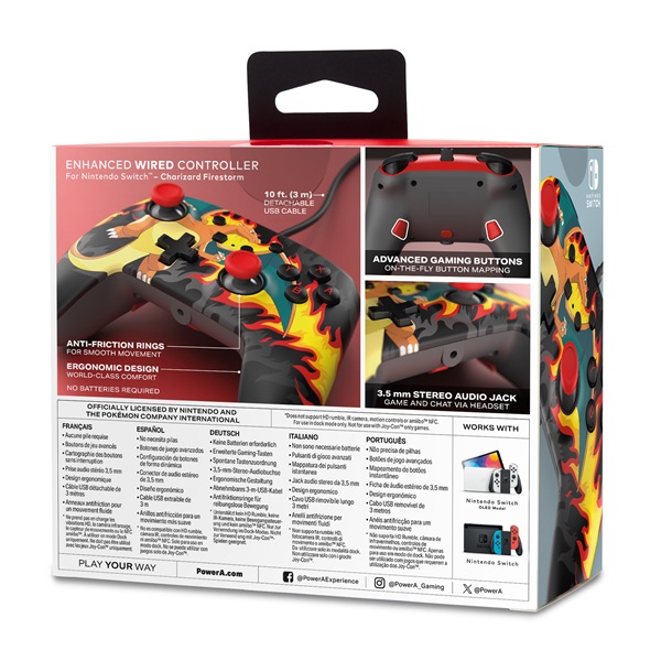 PowerA NSGP0283-01 Enhanced Nintendo Switch vezetékes Charizard Firestorm kontroller