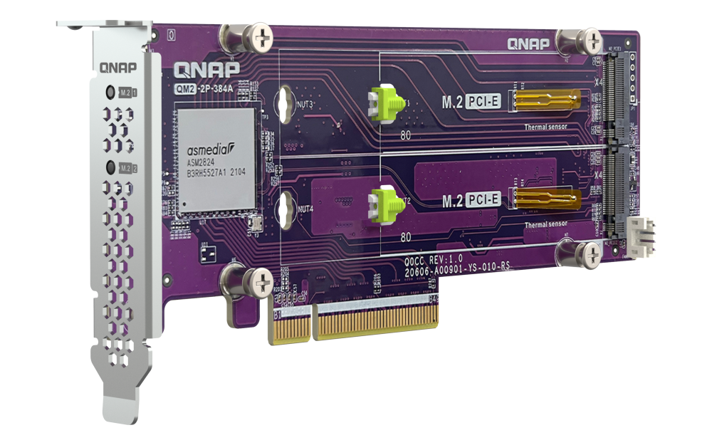 QNAP QM2-2P-384A 2x M.2 SSD port bővítő kártya, PCIe