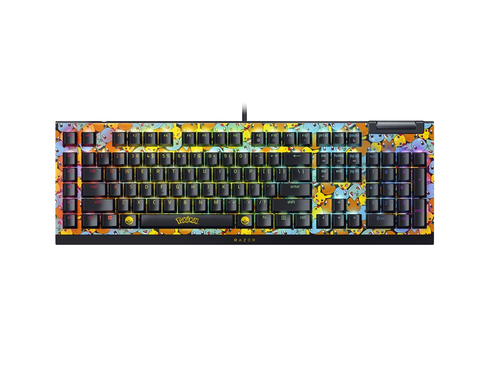 Razer BlackWidow V4 X - Pokémon Kanto Starters Ed. US sárga-fekete (green switch) billentyűzet