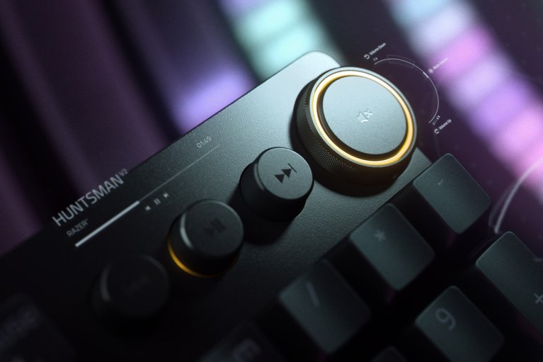Razer Huntsman V2 (Purple Switch) US RGB fekete gamer billentyűzet