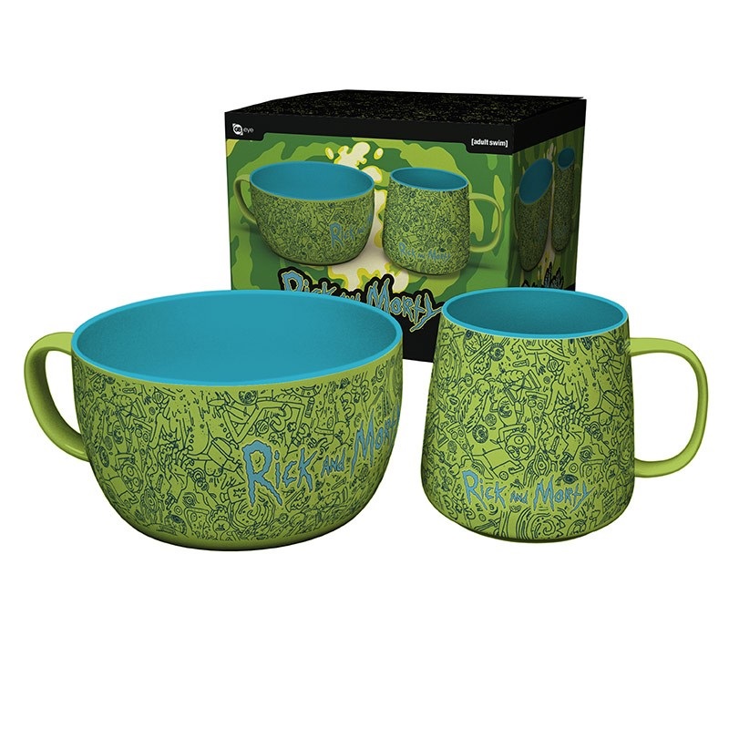 Rick & Morty "Pattern" reggeliző készlet (385ml bögre + 860ml müzlis tál)