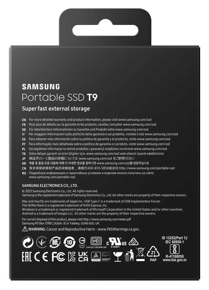 SAMSUNG Portable SSD T9 USB 3.2 Gen 2x2 1TB, Black