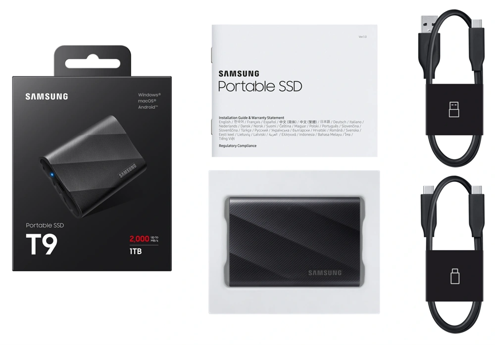 SAMSUNG Portable SSD T9 USB 3.2 Gen 2x2 1TB, Black