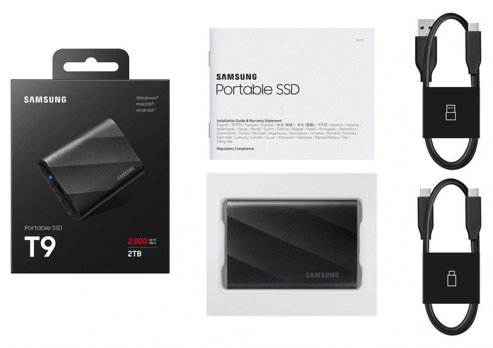 SAMSUNG Portable SSD T9 USB 3.2 Gen 2x2 2TB, Black