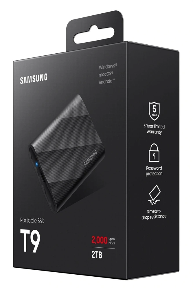SAMSUNG Portable SSD T9 USB 3.2 Gen 2x2 2TB, Black