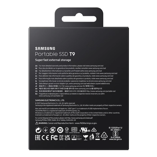 SAMSUNG Portable SSD T9 USB 3.2 Gen 2x2 2TB, Black
