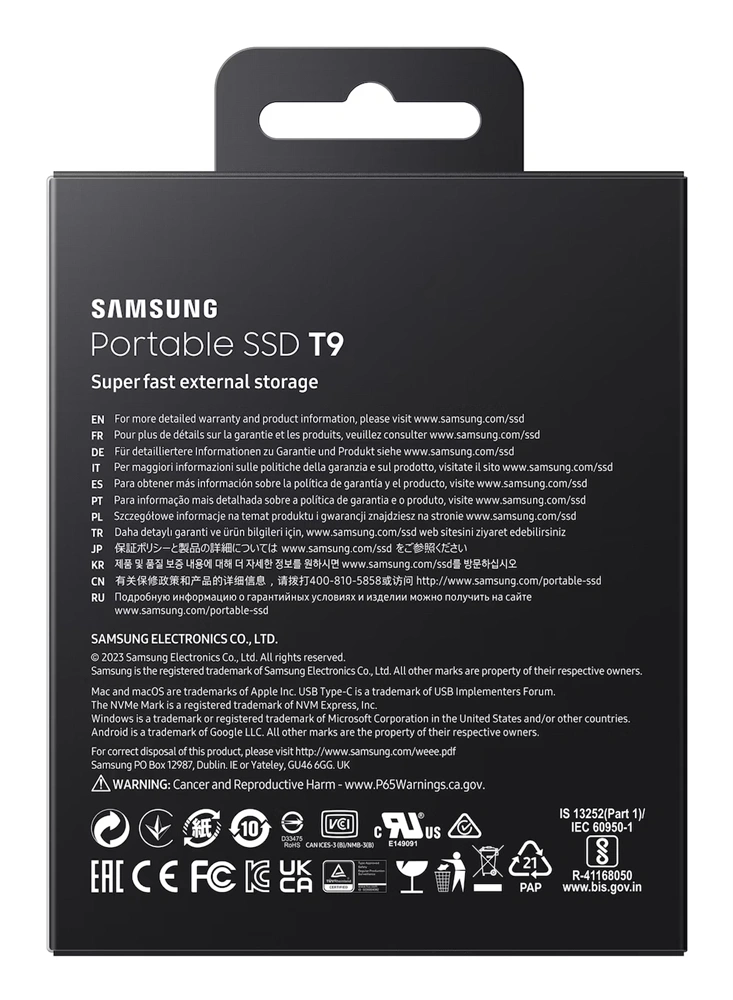 SAMSUNG Portable SSD T9 USB 3.2 Gen 2x2 2TB, Black