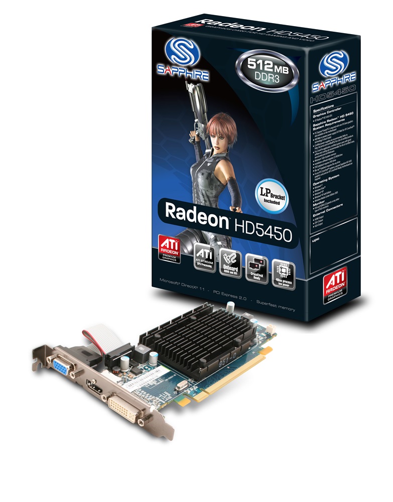 SAPPHIRE HD5450/VGA/DVI-I/HDMI/Lite/LP/ AMD 512MB GDDR3 64bit PCIe videokártya