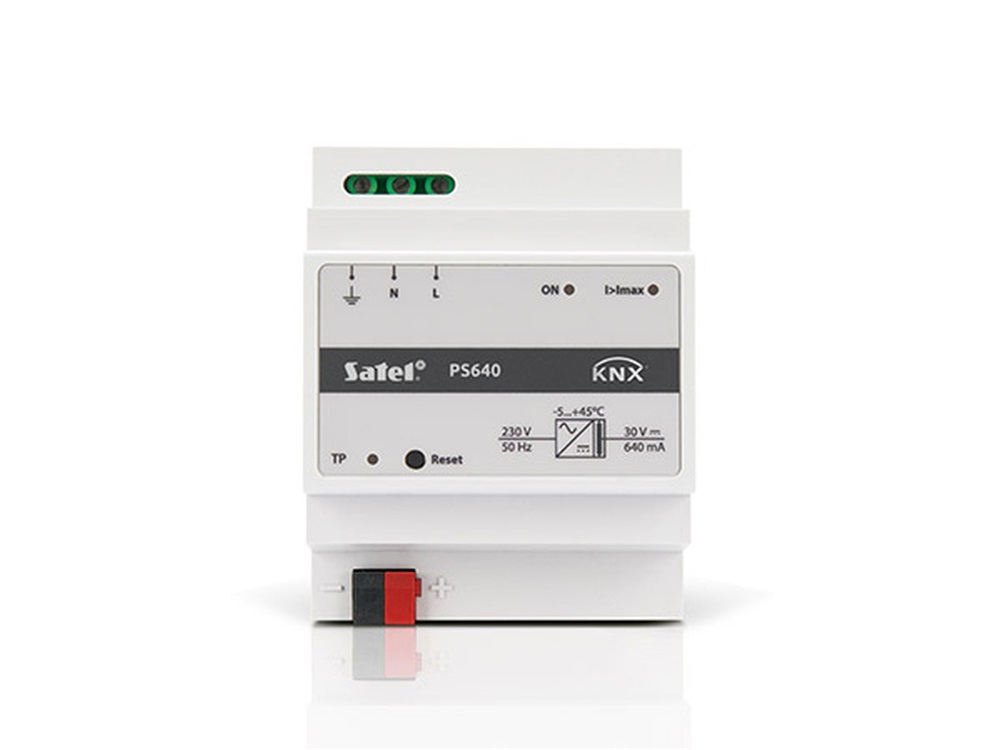SATEL KNXPS640 bemeneti feszültség 230VAC/kimeneti feszültség 28-30VDC/max 640mA/tápegység