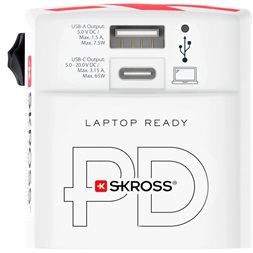 SKROSS 1.302333 World 65W USB-A/USB-C fehér világutazó adapter + Type-C kábel