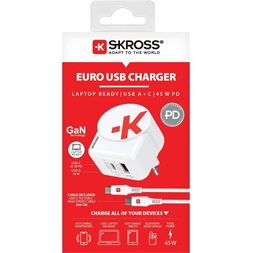SKROSS 1.302424 45W GaN USB-A/USB-C fehér gyorstöltő + Type-C kábel