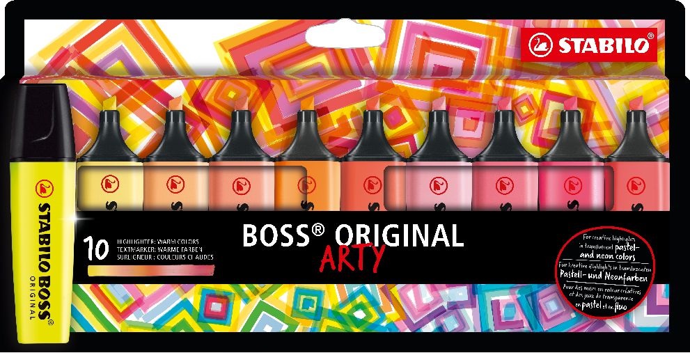 STABILO BOSS ORIGINAL ARTY meleg színek 10 db/csomag szövegkiemelő készlet