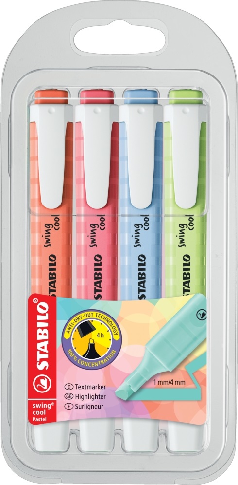 STABILO swing cool Pastel 4db-os szövegkiemelő készlet