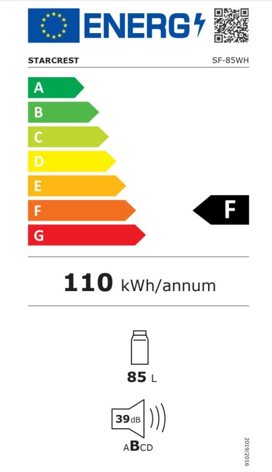 STARCREST SF-85WH fehér, egyajtós, Hűtő:85L, hűtőszekrény