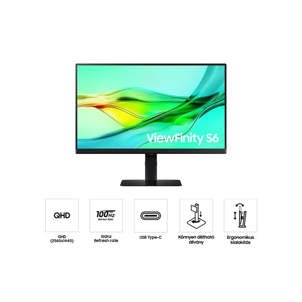 Samsung 24" LS24D600UAUXEN ViewFinity S6 S60UD QHD IPS DP/HDMI/USB/USB-C/RJ45 monitor