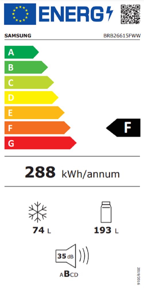 Samsung BRB26615FWW/EF alulfagyasztós, beépíthető, Hűtő:193L, Fagyasztó:74L, No frost hűtőszekrény