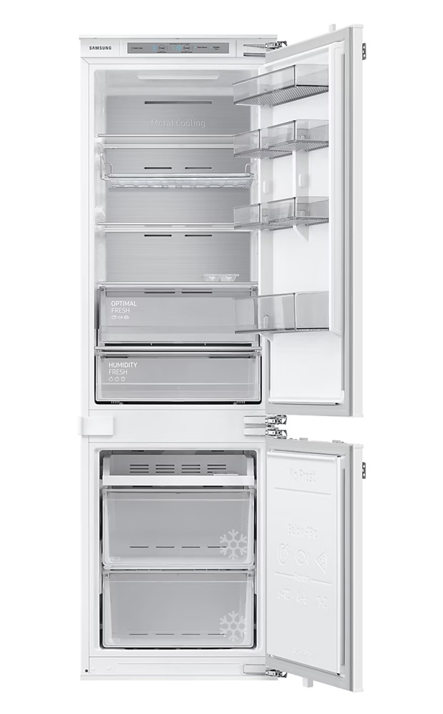 Samsung BRB26715DWW/EF alulfagyasztós, beépíthető, Hűtő:190L, Fagyasztó:74L, Twin Cooling Plus hűtőszekrény