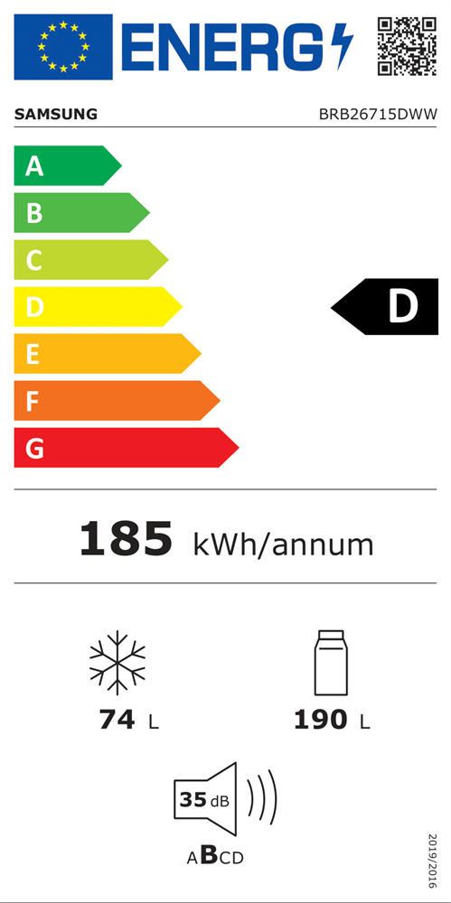 Samsung BRB26715DWW/EF alulfagyasztós, beépíthető, Hűtő:190L, Fagyasztó:74L, Twin Cooling Plus hűtőszekrény